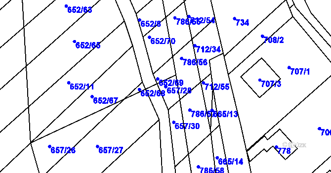 Parcela st. 657/28 v KÚ Plačice, Katastrální mapa