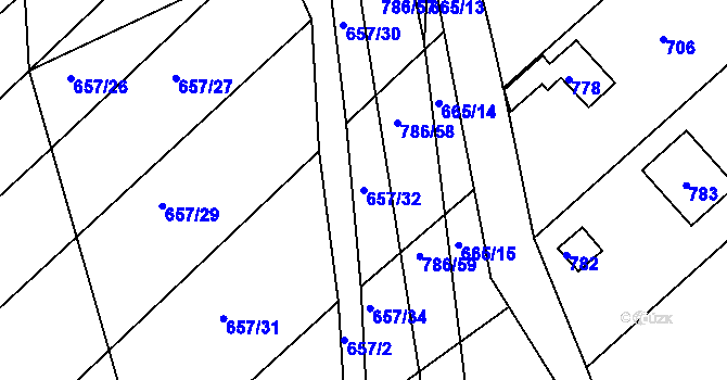 Parcela st. 657/32 v KÚ Plačice, Katastrální mapa