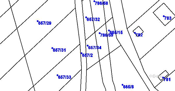 Parcela st. 657/34 v KÚ Plačice, Katastrální mapa