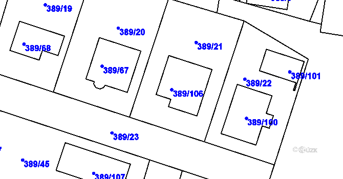 Parcela st. 389/106 v KÚ Plačice, Katastrální mapa