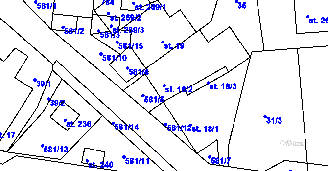 Parcela st. 18/2 v KÚ Plačkov, Katastrální mapa