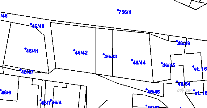 Parcela st. 46/43 v KÚ Plačkov, Katastrální mapa