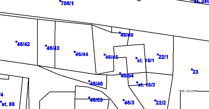Parcela st. 46/45 v KÚ Plačkov, Katastrální mapa