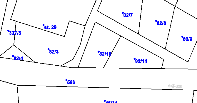 Parcela st. 82/10 v KÚ Plačkov, Katastrální mapa