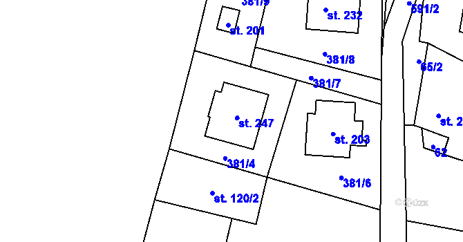 Parcela st. 381/4 v KÚ Plačkov, Katastrální mapa