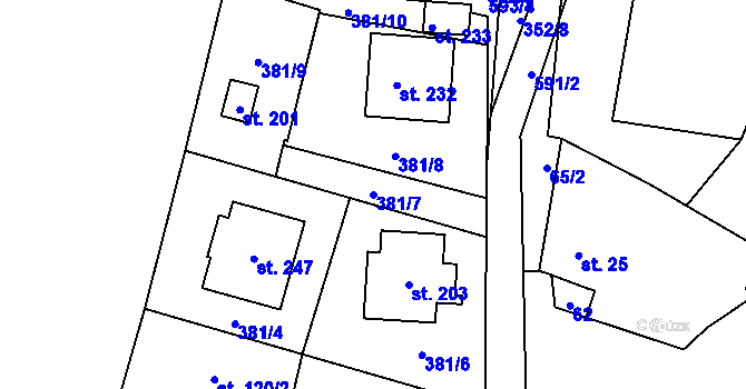 Parcela st. 381/7 v KÚ Plačkov, Katastrální mapa