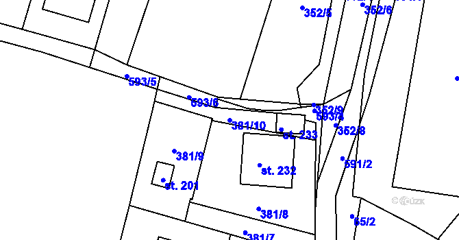 Parcela st. 381/10 v KÚ Plačkov, Katastrální mapa