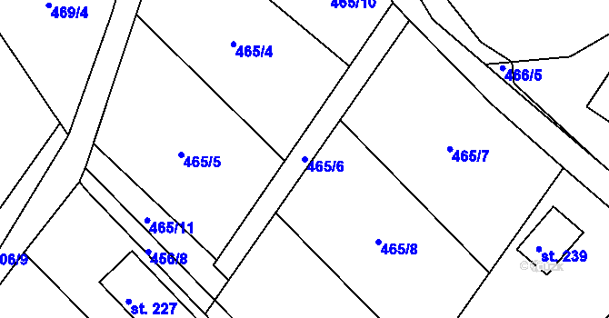 Parcela st. 465/6 v KÚ Plačkov, Katastrální mapa
