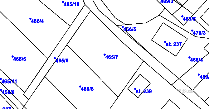 Parcela st. 465/7 v KÚ Plačkov, Katastrální mapa