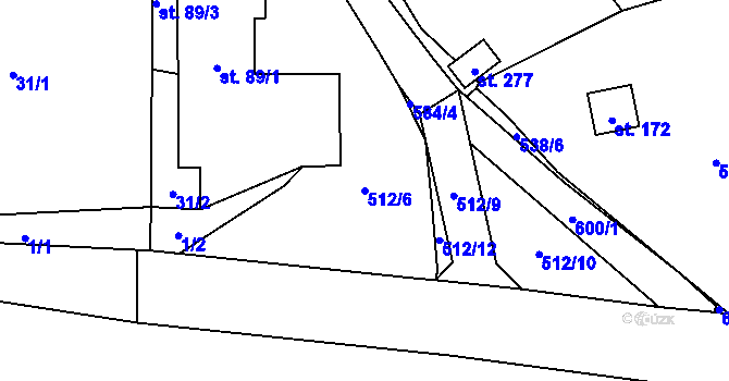 Parcela st. 512/6 v KÚ Plačkov, Katastrální mapa
