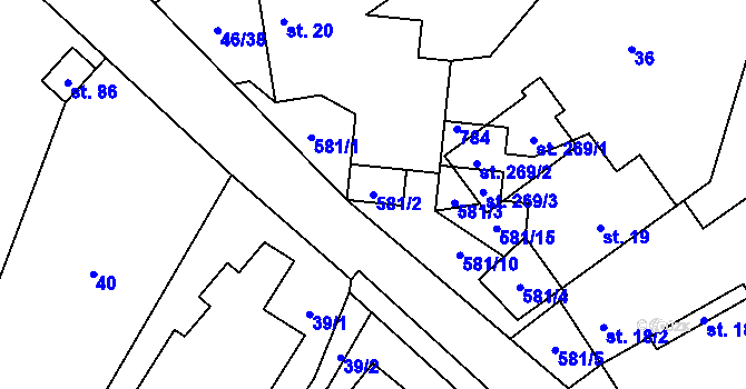 Parcela st. 581/2 v KÚ Plačkov, Katastrální mapa