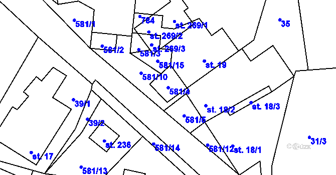 Parcela st. 581/4 v KÚ Plačkov, Katastrální mapa