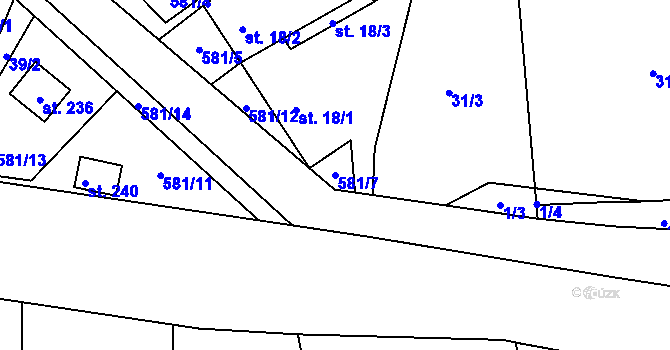 Parcela st. 581/7 v KÚ Plačkov, Katastrální mapa