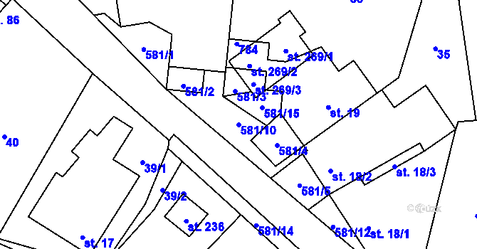 Parcela st. 581/10 v KÚ Plačkov, Katastrální mapa