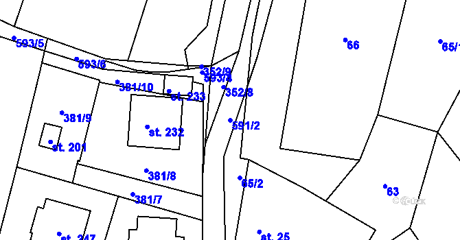 Parcela st. 591/2 v KÚ Plačkov, Katastrální mapa