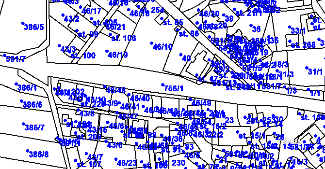 Parcela st. 756/1 v KÚ Plačkov, Katastrální mapa