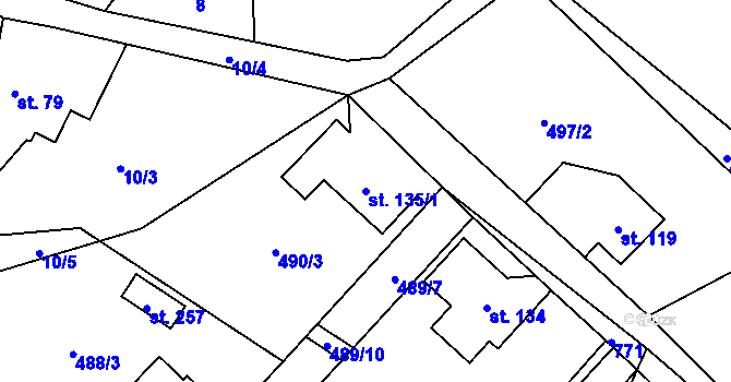 Parcela st. 135/1 v KÚ Plačkov, Katastrální mapa