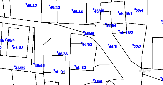 Parcela st. 46/53 v KÚ Plačkov, Katastrální mapa