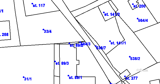 Parcela st. 584/3 v KÚ Plačkov, Katastrální mapa