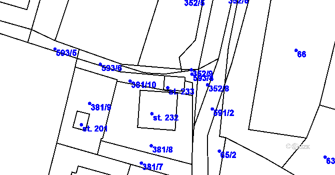 Parcela st. 233 v KÚ Plačkov, Katastrální mapa