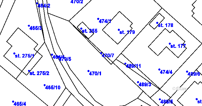 Parcela st. 470/7 v KÚ Plačkov, Katastrální mapa