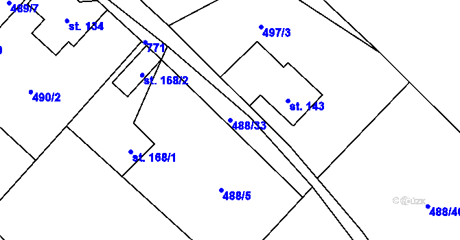 Parcela st. 488/33 v KÚ Plačkov, Katastrální mapa