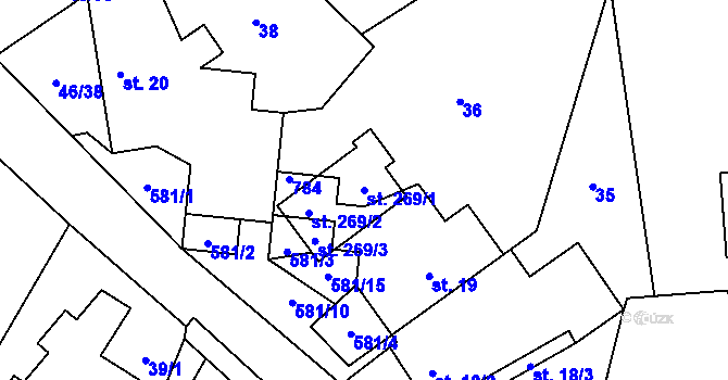 Parcela st. 269/1 v KÚ Plačkov, Katastrální mapa