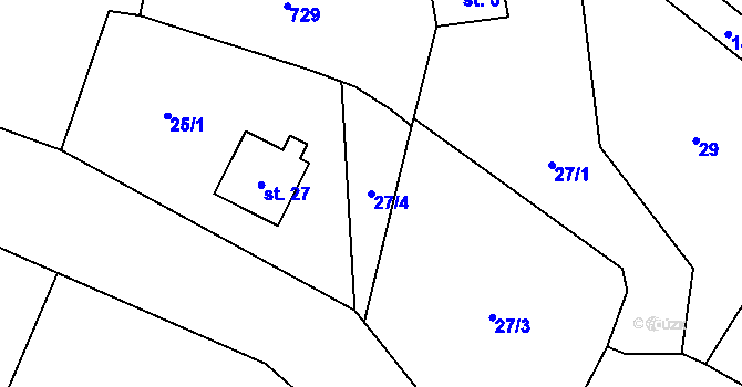 Parcela st. 27/4 v KÚ Křínov, Katastrální mapa