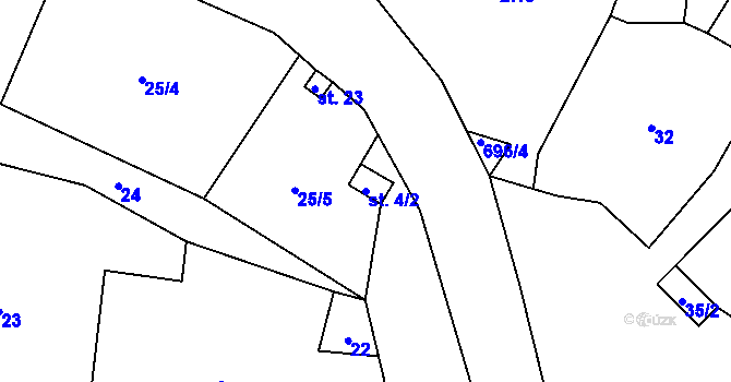 Parcela st. 4/2 v KÚ Křínov, Katastrální mapa