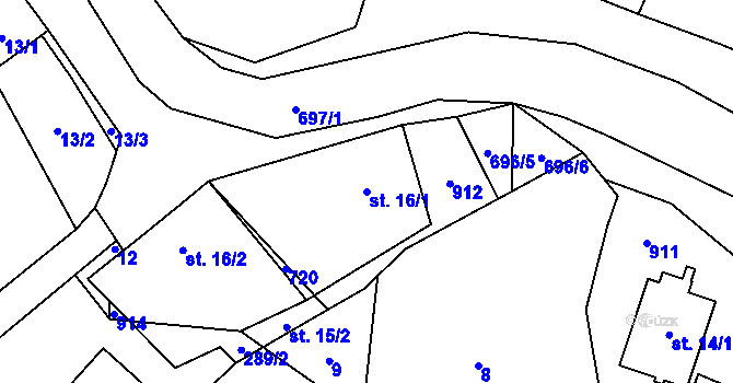 Parcela st. 16/1 v KÚ Křínov, Katastrální mapa