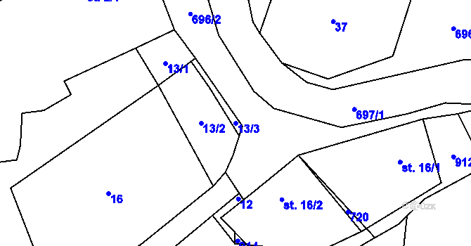 Parcela st. 13/3 v KÚ Křínov, Katastrální mapa