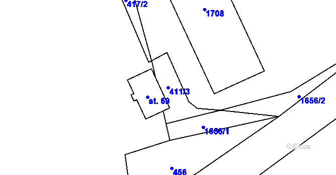 Parcela st. 411/3 v KÚ Kříženec, Katastrální mapa