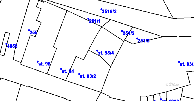 Parcela st. 93/4 v KÚ Planá u Mariánských Lázní, Katastrální mapa