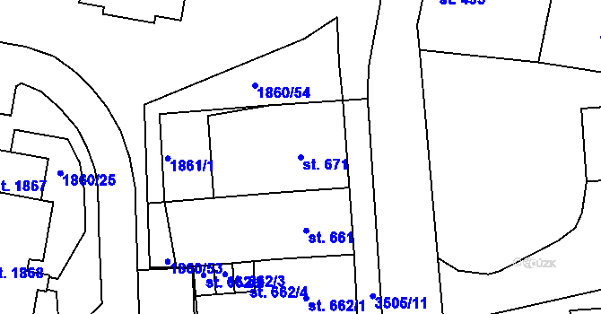 Parcela st. 671 v KÚ Planá u Mariánských Lázní, Katastrální mapa