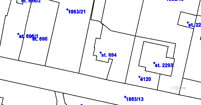 Parcela st. 694 v KÚ Planá u Mariánských Lázní, Katastrální mapa