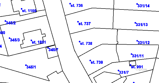Parcela st. 738 v KÚ Planá u Mariánských Lázní, Katastrální mapa
