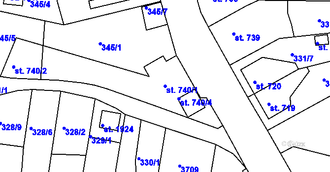 Parcela st. 740/1 v KÚ Planá u Mariánských Lázní, Katastrální mapa