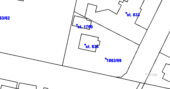 Parcela st. 834 v KÚ Planá u Mariánských Lázní, Katastrální mapa