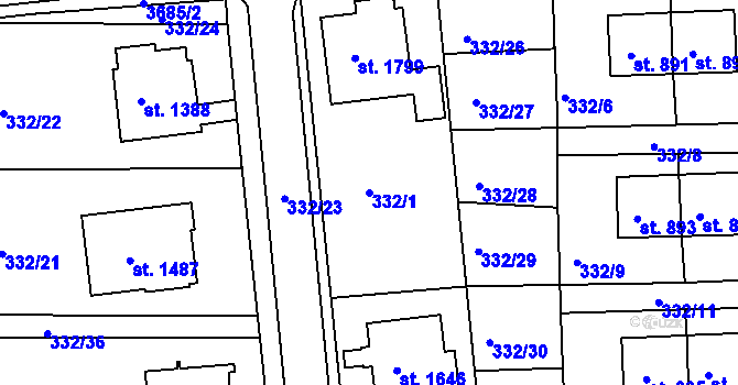 Parcela st. 332/1 v KÚ Planá u Mariánských Lázní, Katastrální mapa