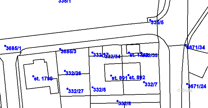 Parcela st. 332/34 v KÚ Planá u Mariánských Lázní, Katastrální mapa