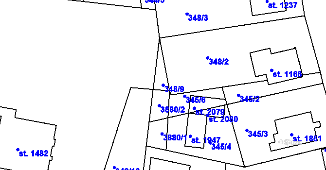 Parcela st. 348/9 v KÚ Planá u Mariánských Lázní, Katastrální mapa