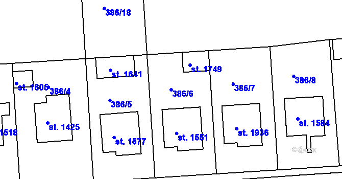Parcela st. 386/6 v KÚ Planá u Mariánských Lázní, Katastrální mapa