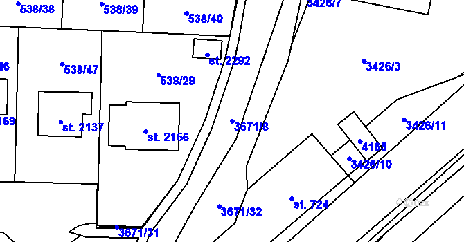 Parcela st. 3671/8 v KÚ Planá u Mariánských Lázní, Katastrální mapa