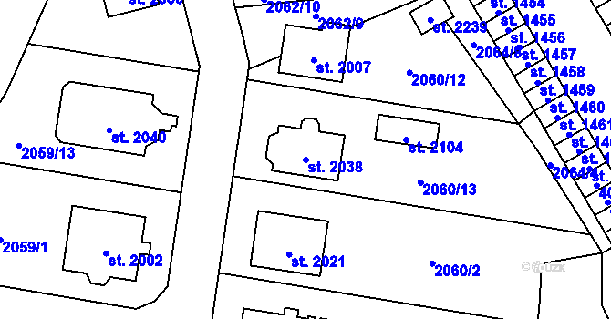 Parcela st. 2038 v KÚ Planá u Mariánských Lázní, Katastrální mapa