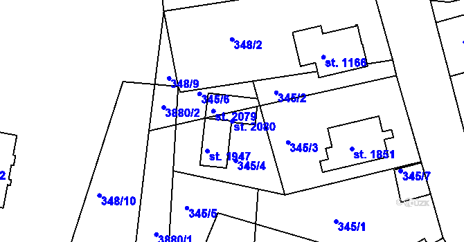 Parcela st. 2080 v KÚ Planá u Mariánských Lázní, Katastrální mapa