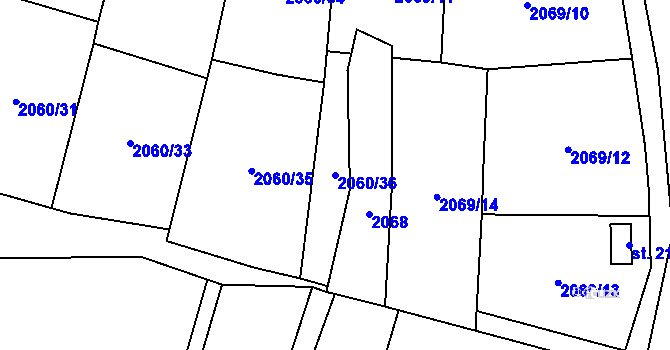 Parcela st. 2060/36 v KÚ Planá u Mariánských Lázní, Katastrální mapa