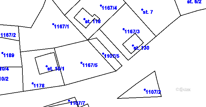 Parcela st. 1107/5 v KÚ Vysoké Sedliště, Katastrální mapa
