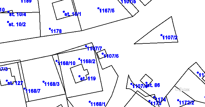 Parcela st. 1107/6 v KÚ Vysoké Sedliště, Katastrální mapa