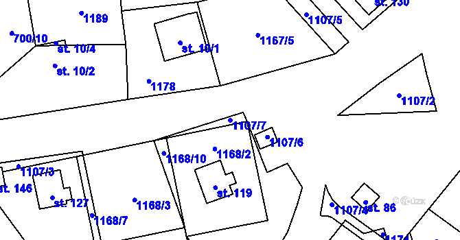 Parcela st. 1107/7 v KÚ Vysoké Sedliště, Katastrální mapa