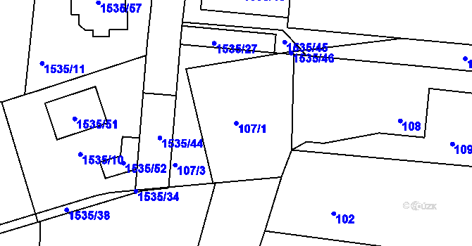 Parcela st. 107/1 v KÚ Planá nad Lužnicí, Katastrální mapa